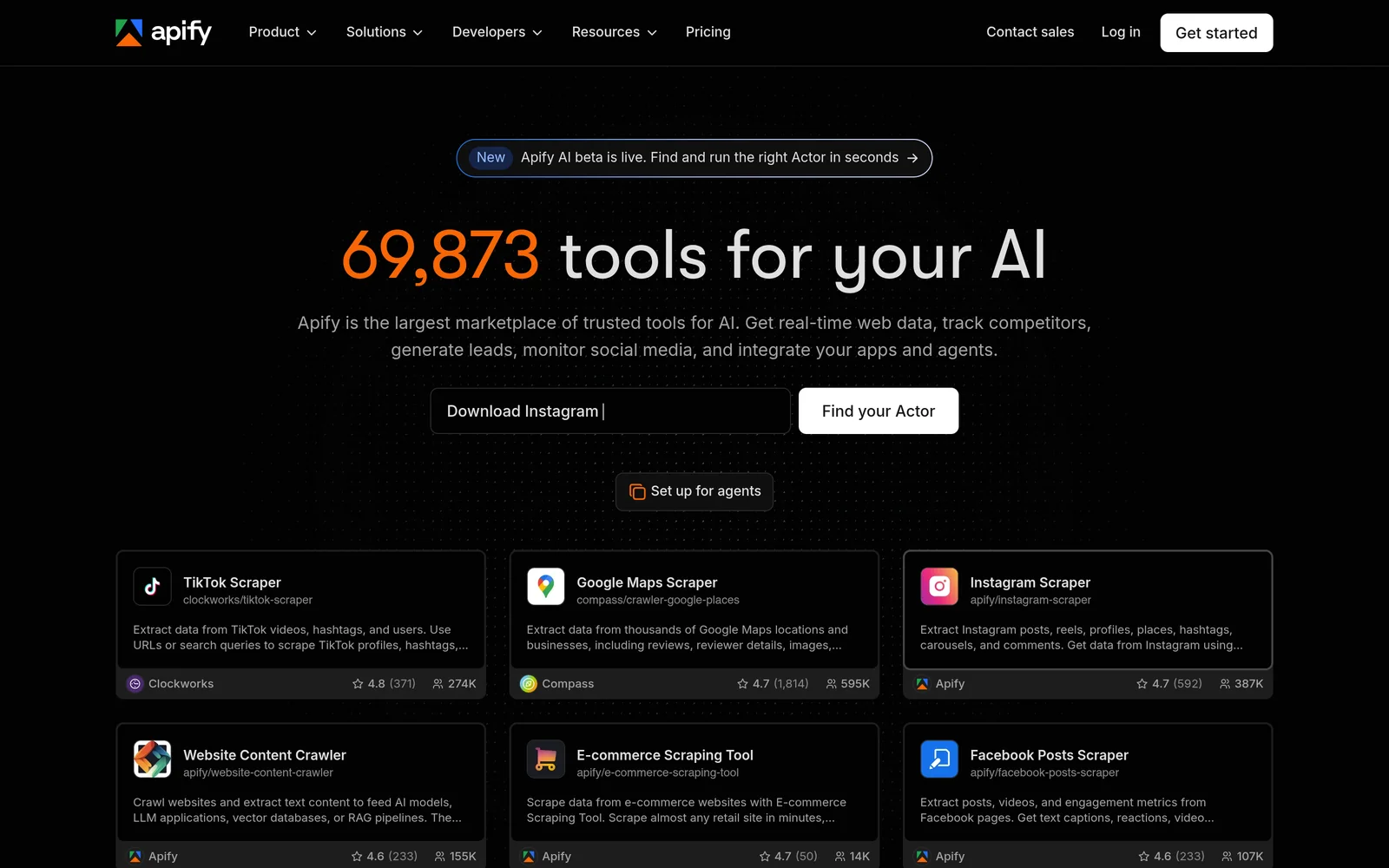 Apify homepage