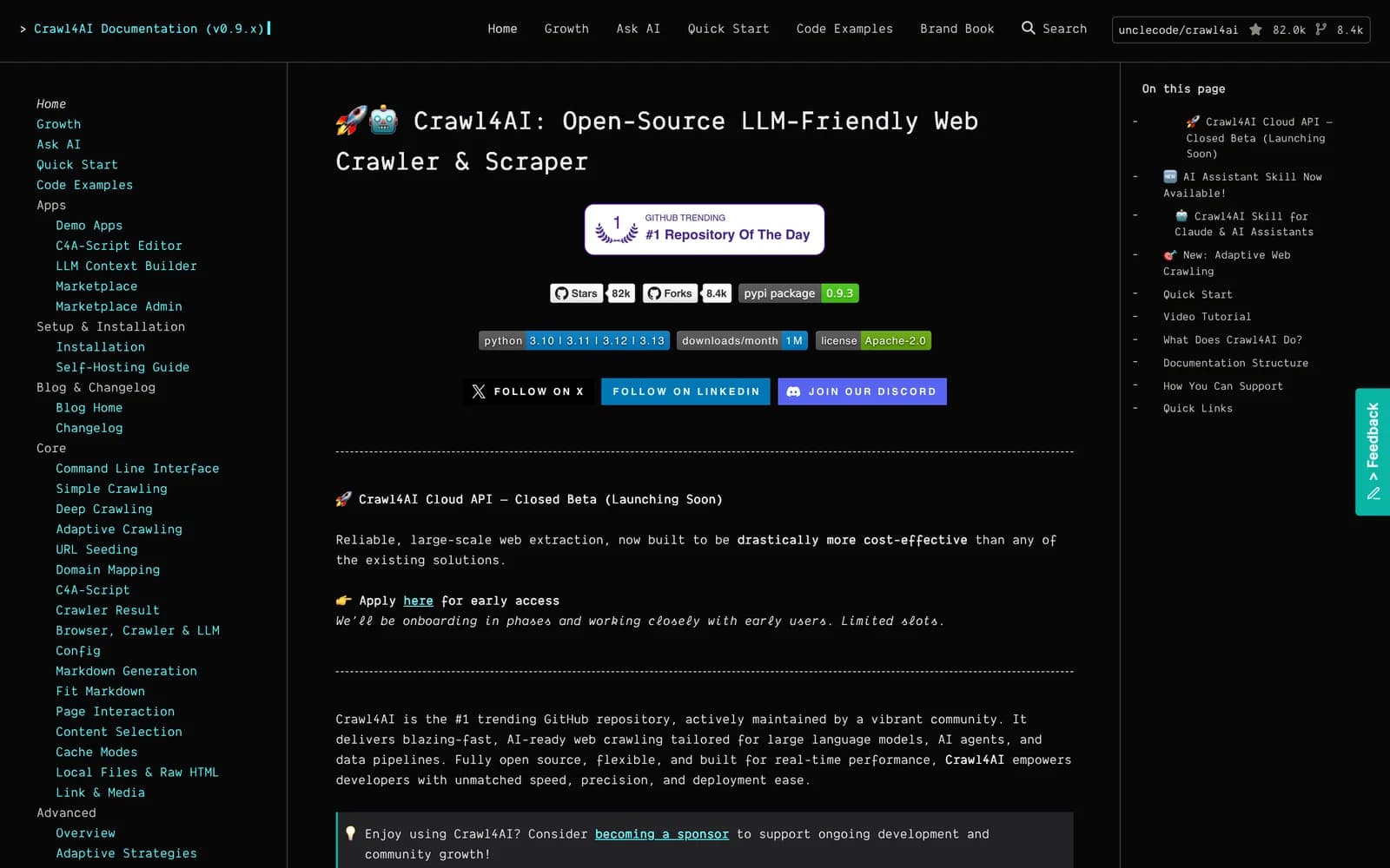 Crawl4AI homepage