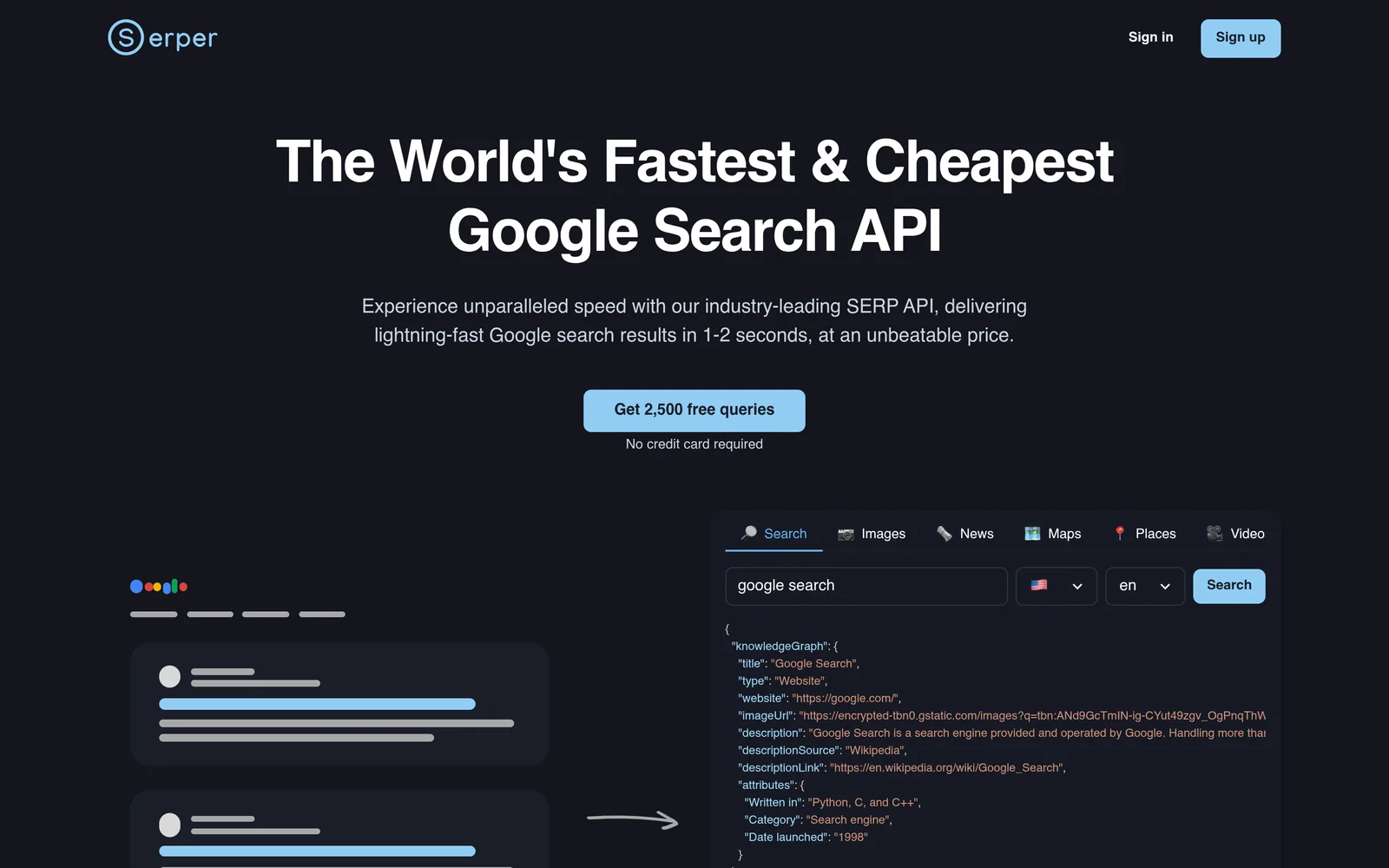 Serper homepage