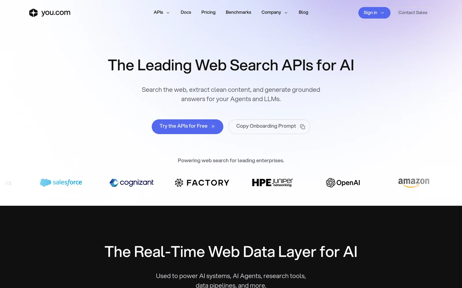You.com API homepage