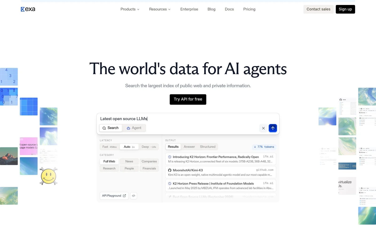 Exa homepage