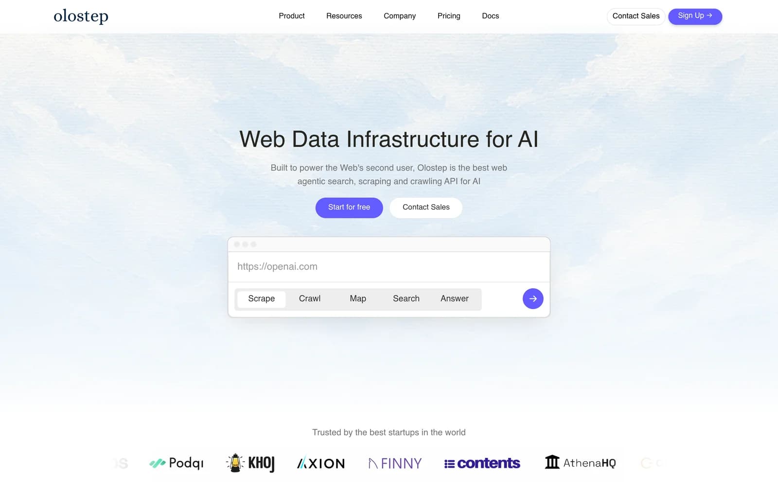Olostep homepage