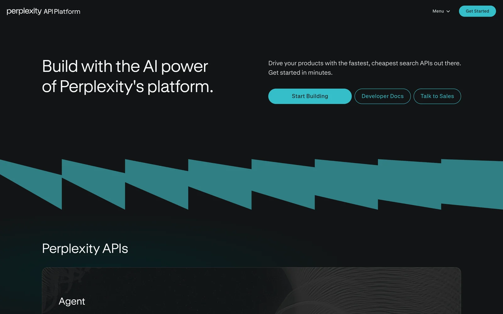 Perplexity API Platform homepage